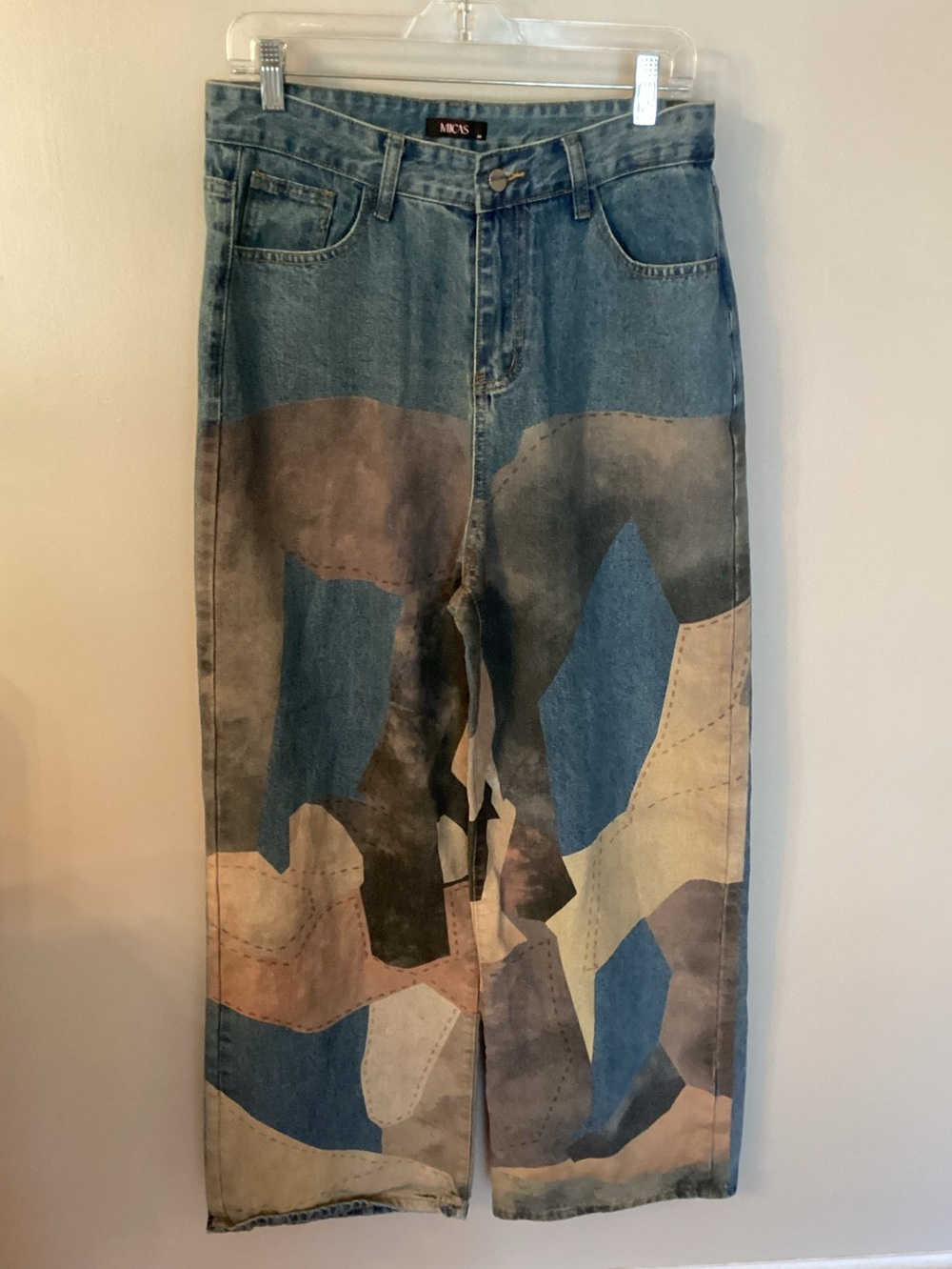 MICAS SIZE MEDIUM GRAPHIC PRINT COLORBLOCK WIDE LEG JEANS